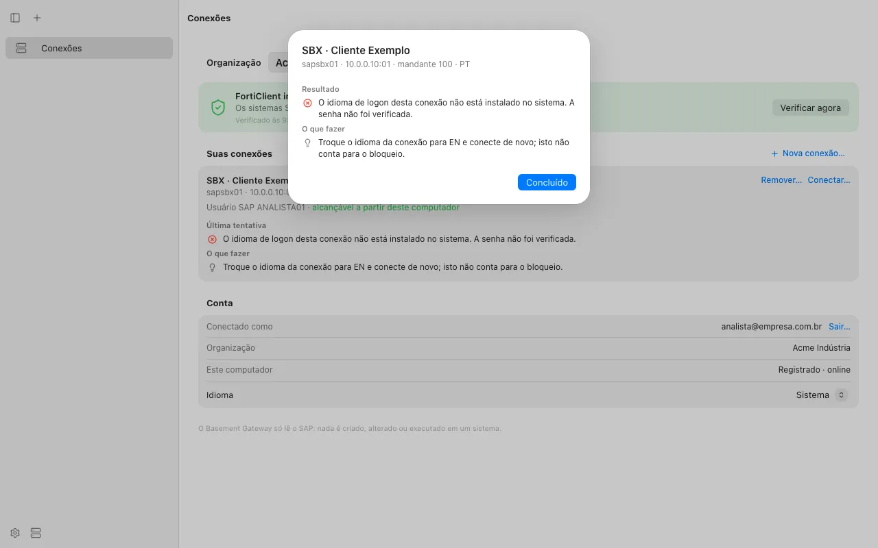 The result when the logon language is not installed